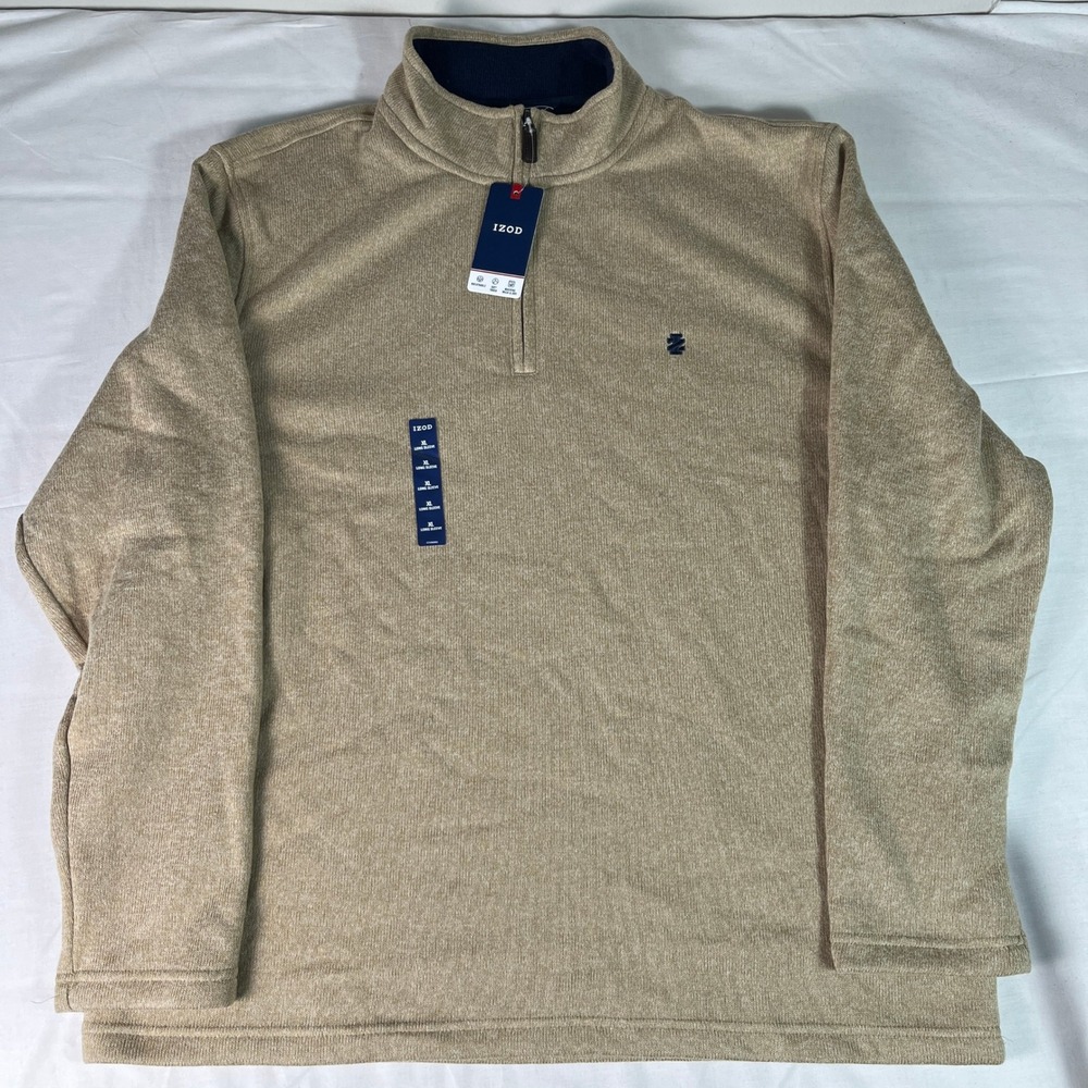 Izod Sweater Fleece Mens XL Camel Heather NEW 1/4 Zip Pullover Breathable Soft